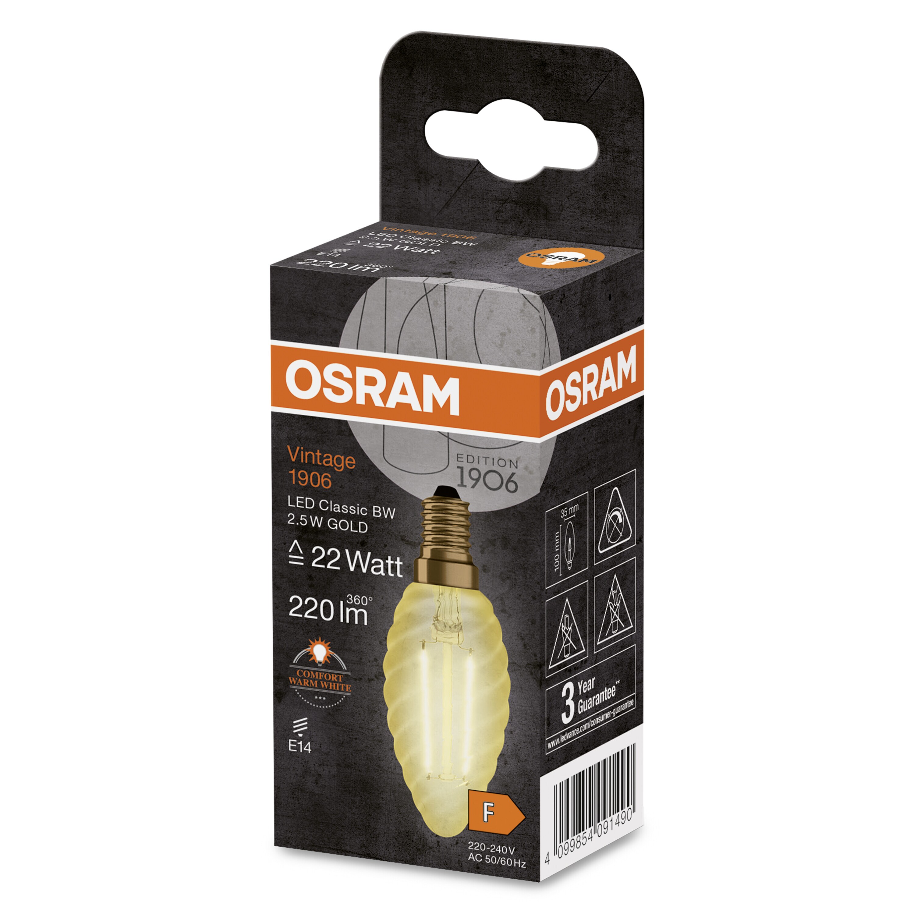 Bec Decorativ Rustic Led OSRAM, E14, 2.5W, 220lm, 2400K