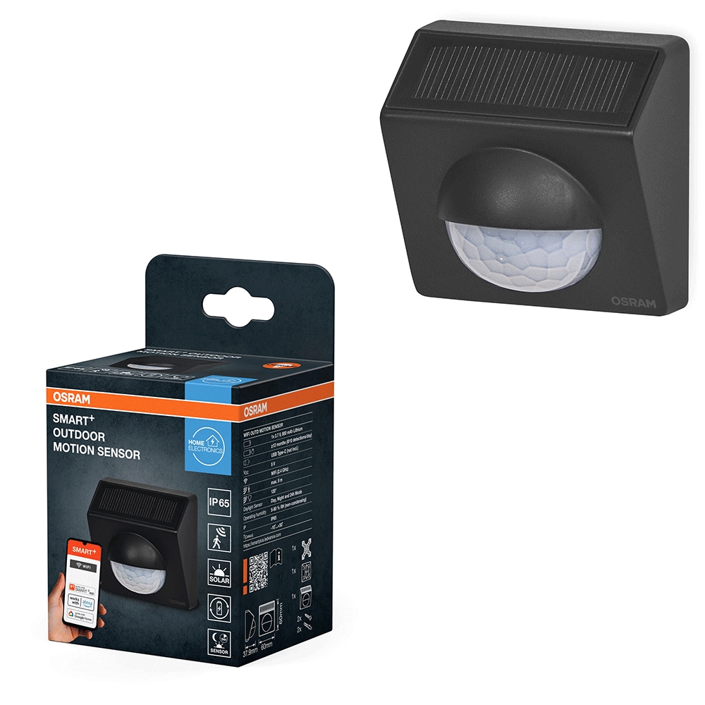 Senzor de miscare OSRAM, IP65, Wi-Fi, incarcare solara, negru