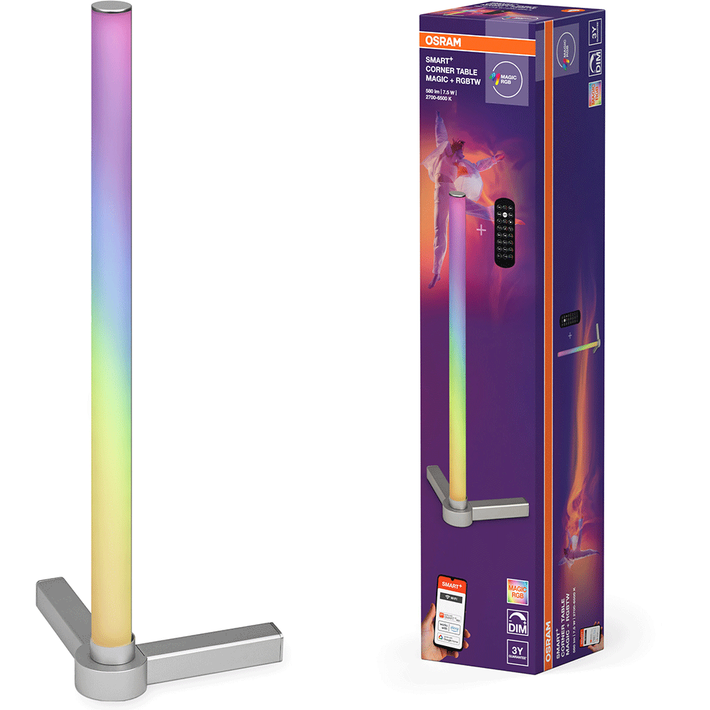 Lampa de podea OSRAM, 7.5W, 580lm, Wi-Fi, telecomanda, argintiu