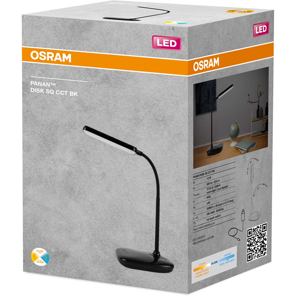 Lampa de birou LED OSRAM CCT, 12W, 670lm, lumina variabila, negru