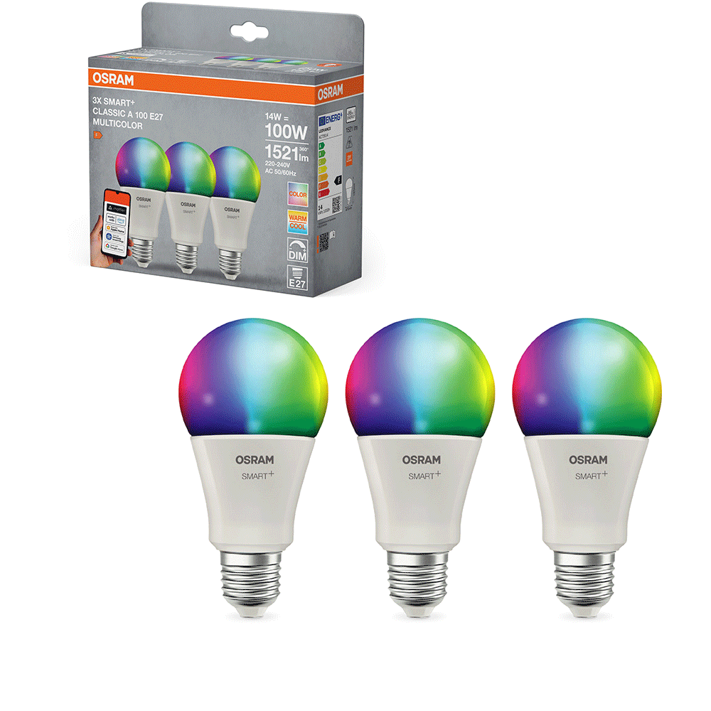 Set 3 becuri LED Wi-Fi OSRAM, E27, 14W, 1521lm, lumina variabila