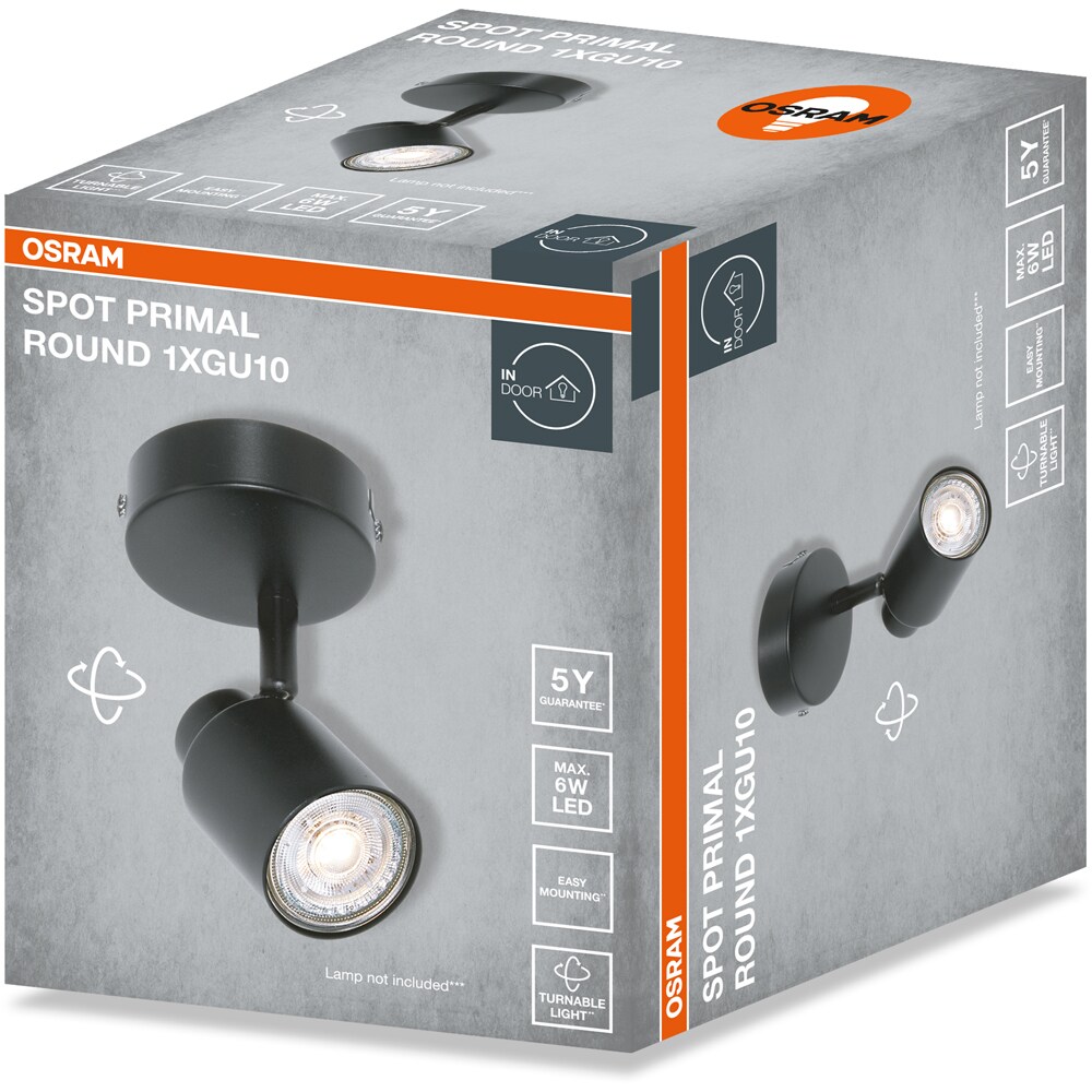 Spot OSRAM Primal, 1 x GU10, 6W, LED, IP20, negru