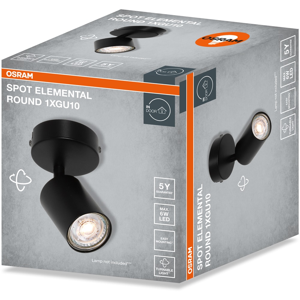 Spot OSRAM Elemental, 1 x GU10 6W, LED IP20, negru