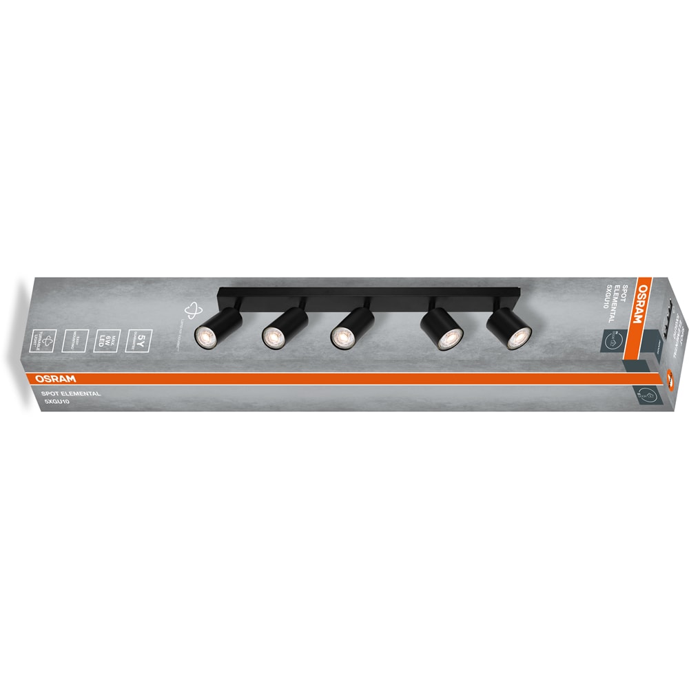 Spot OSRAM Elemental, 5 x GU10 6W, LED IP20, negru
