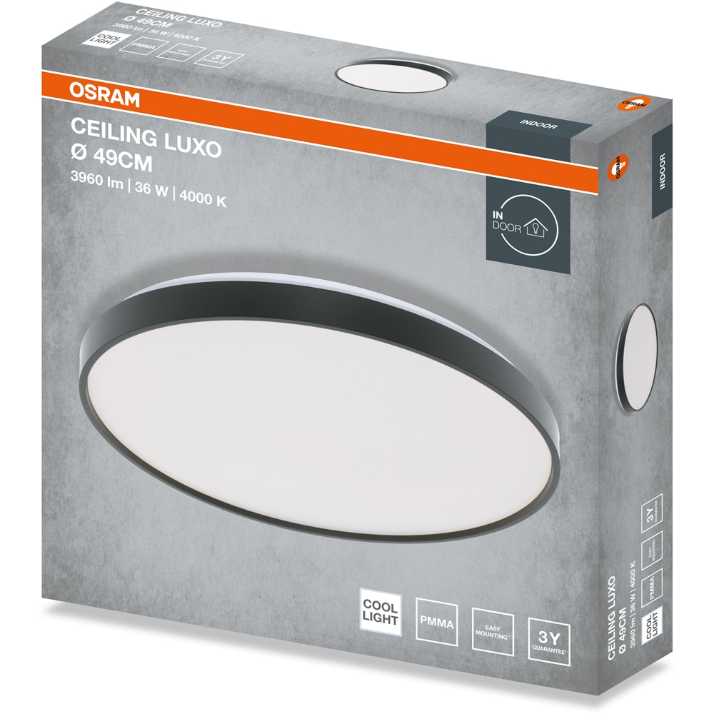 Plafoniera LED OSRAM Luxo, 36W, 1980lm, 4000K, IP20, negru