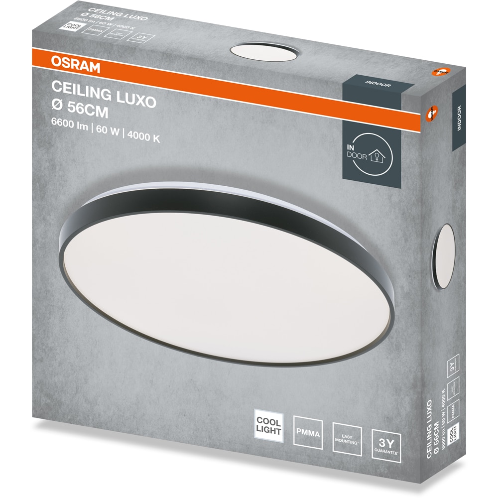 Plafoniera LED OSRAM Luxo, 60W, 3300lm, 4000K, IP20, negru