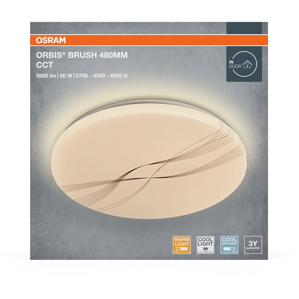Plafoniera LED OSRAM Orbis Brush, 50W, 5800lm, 6500K, IP20, alb
