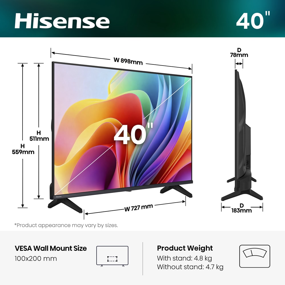 Televizor LED Smart HISENSE 40A4S, FullHD, HDR, 100cm