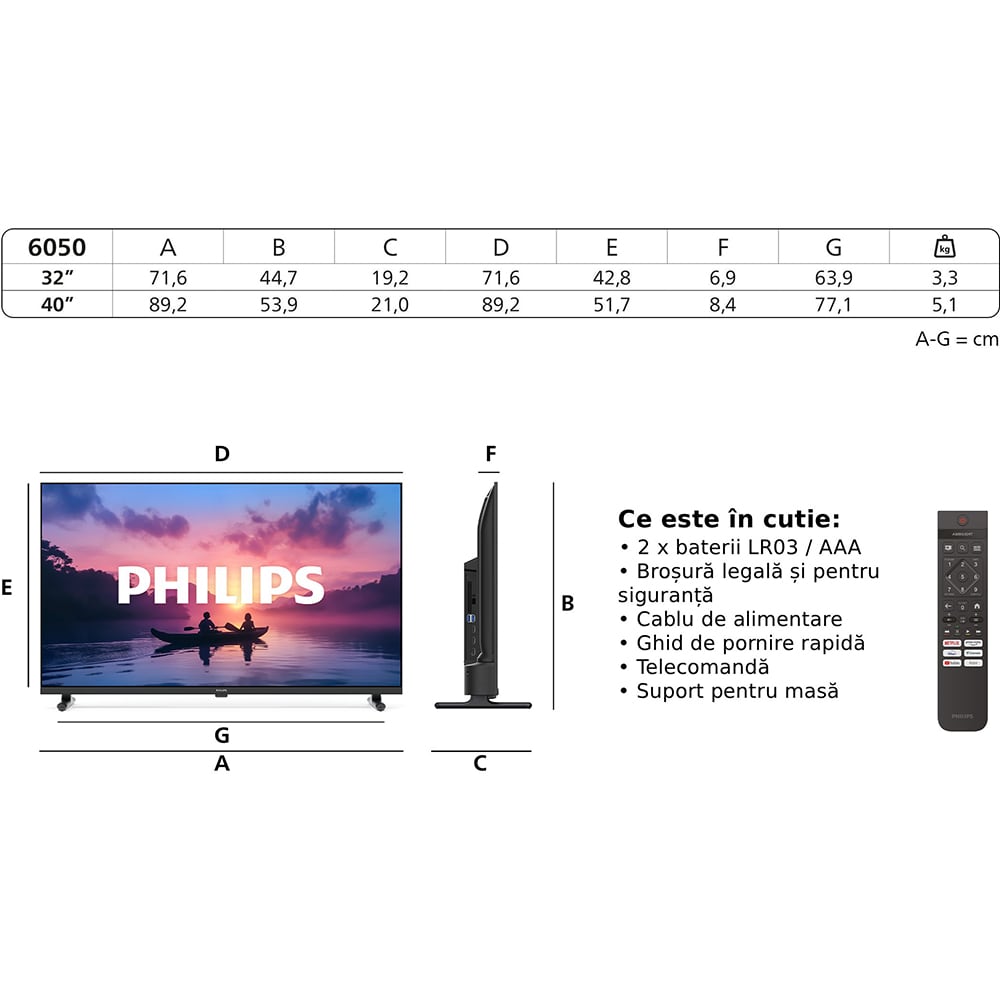 Televizor LED Smart PHILIPS 40PFS6050, Full HD, HDR10, 100cm