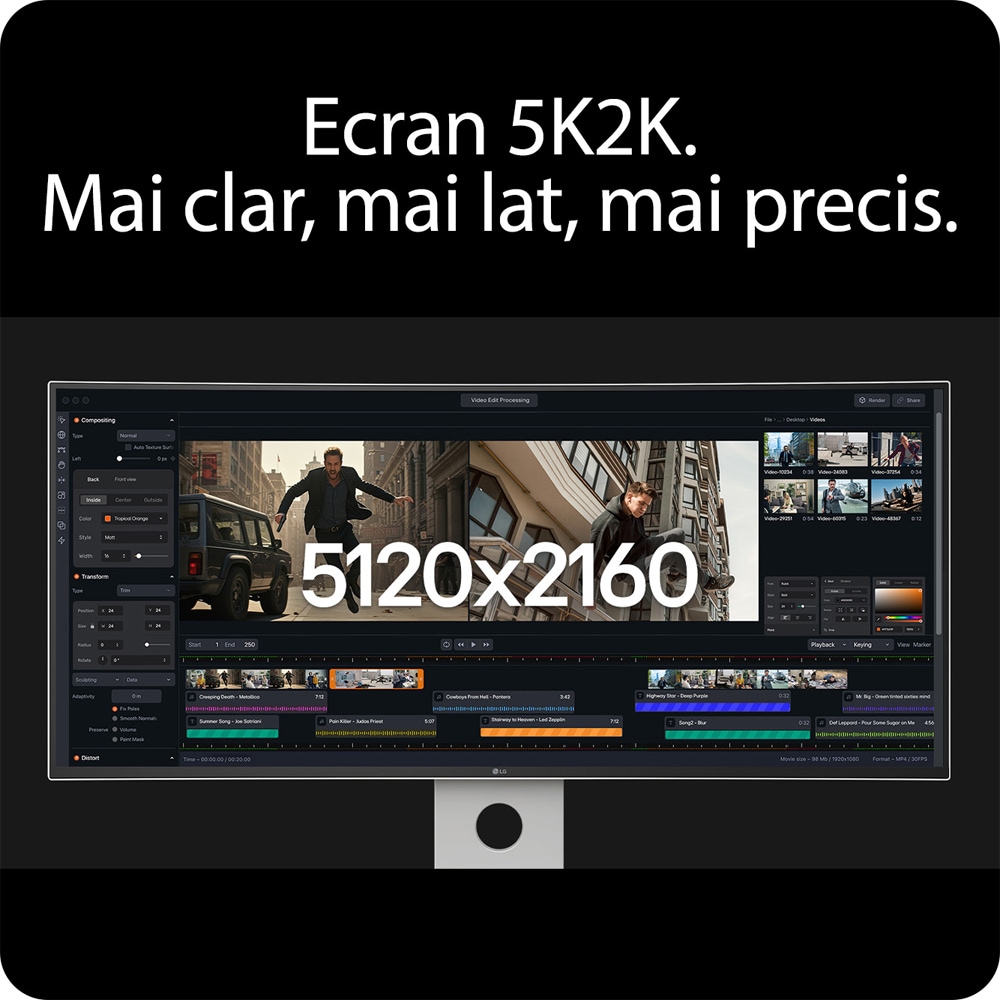 Monitor curbat LED Nano IPS LG UltraWide 40U990A-W, 39.7", 5K2K, 120Hz, AMD FreeSync Premium, HDR10, boxe, alb