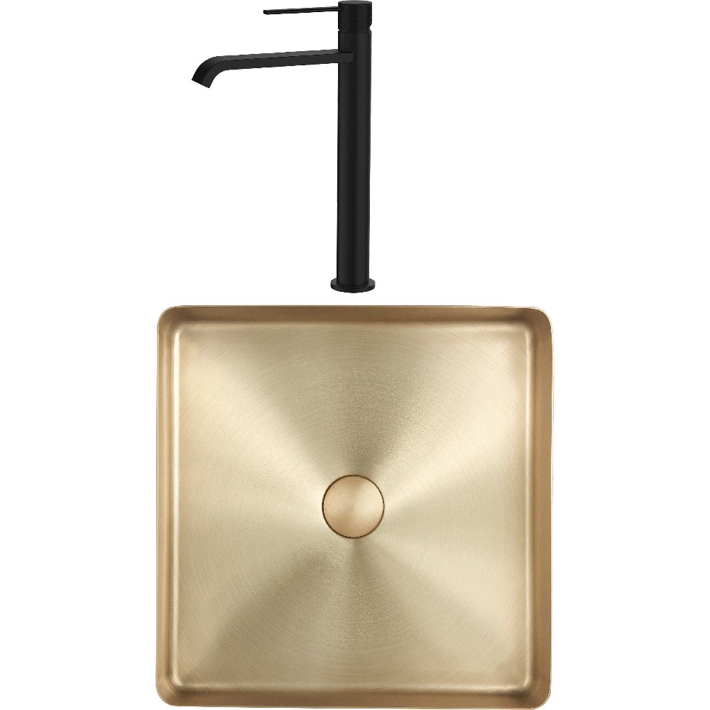 Pachet lavoar pe blat SANDONNA HD4040, inox, 44 x 44 cm + baterie Dorota, auriu-negru