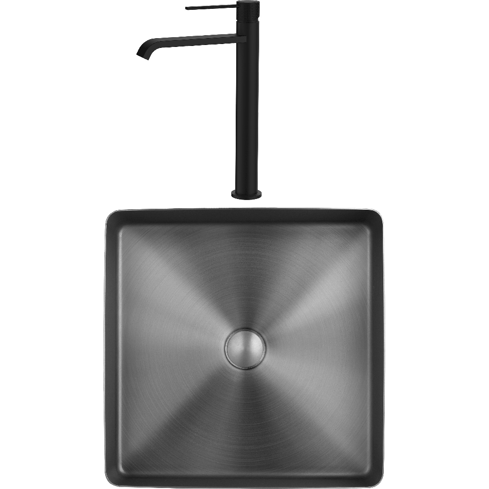 Pachet lavoar pe blat SANDONNA HD4040, inox, 44 x 44 cm + baterie Dorota, negru