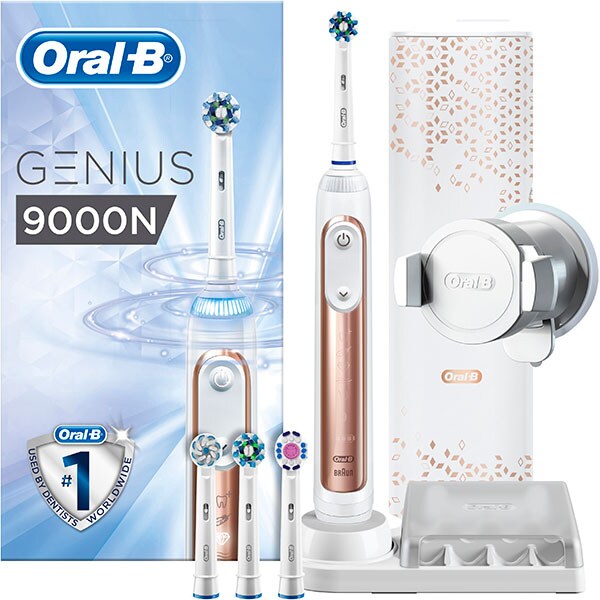  Periuta de dinti electrica Oral-B Genius 9000, Curatare 3D, Bluetooth, 6 programe, 40000 pulsatii/min, 4 capete, roz + Etui calatorie