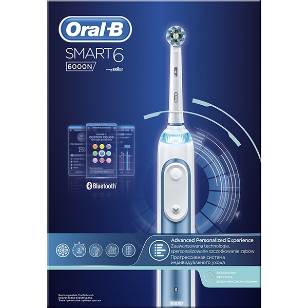 Periuta de dinti electrica ORAL-B Smart 6000, 40000 pulsatii/min, Curatare 3D, 5 programe, 1 capat, albastru + Etui calatorie