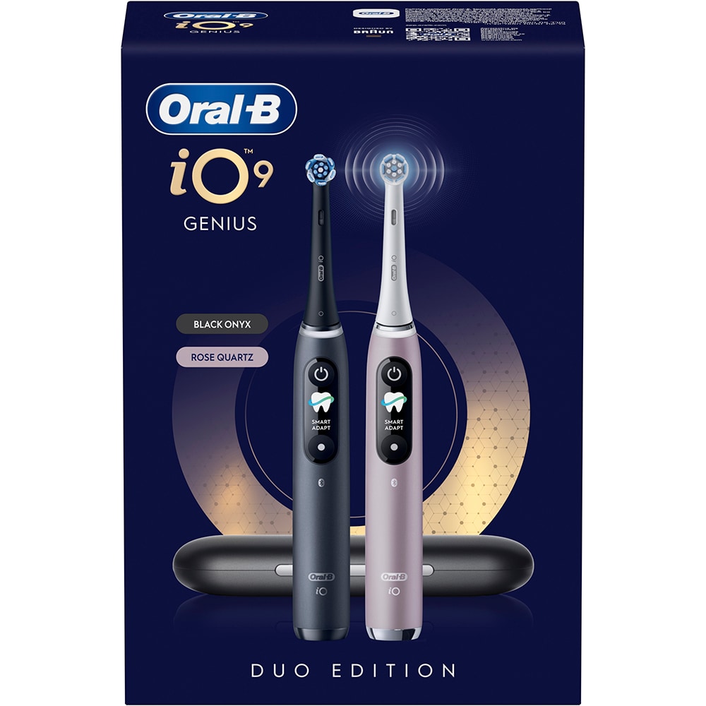 Set 2 Periute de dinti electrice ORAL-B iO9 , Tehnologie Magnetica si Micro-Vibratii, 8800 pulsatii/min, 7 moduri, 2 capete, trusa de calatorie, negru/roz
