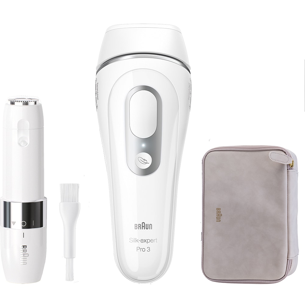Epilator IPL BRAUN Silk-expert PRO 3 PL3139, 300.000 impulsuri, 1 accesoriu, SensoAdapt, retea, alb + trimmer + aparat de ras
