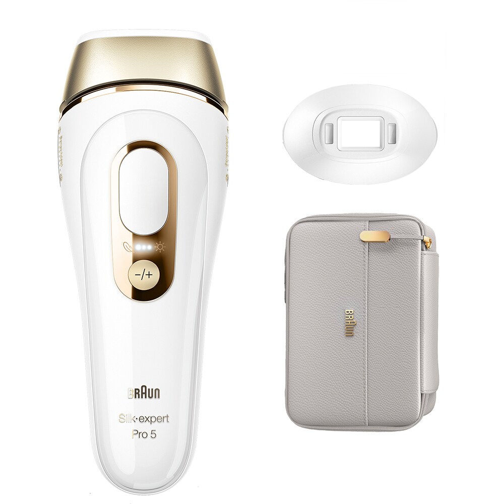 Epilator IPL BRAUN Silk-expert PRO 5 PL5154 Skin Pro 2.0, 400.000 impulsuri, 2 capete, SensoAdapt, retea, alb-auriu