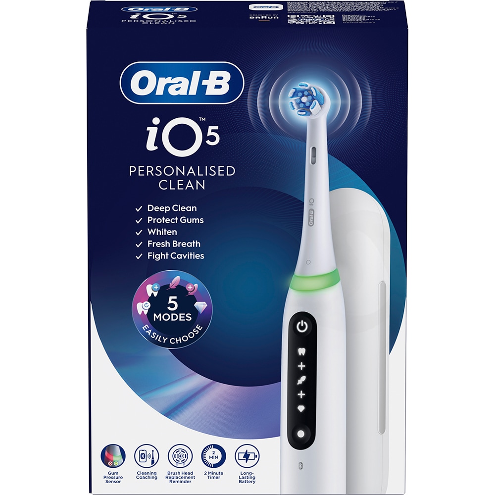 Periuta de dinti electrica ORAL-B iO5, Bluetooth, 40000 miscari/min, Curatare 3D, 5 programe, 1 capat, alb