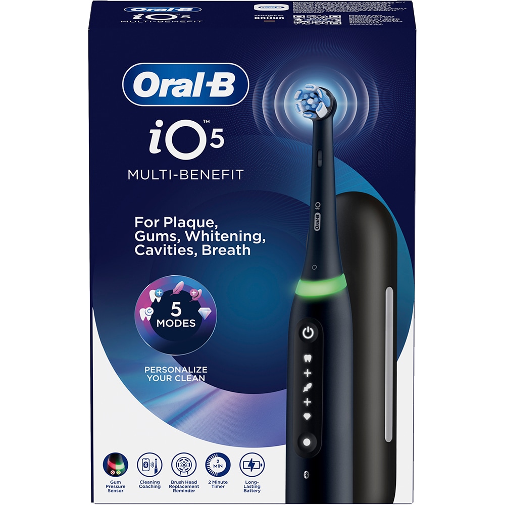 Periuta de dinti electrica ORAL-B iO5, Bluetooth, 40000 miscari/min, Curatare 3D, 5 programe, 1 capat, negru