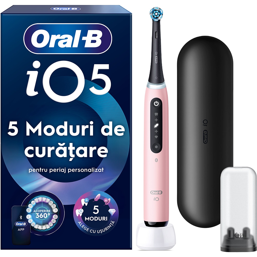 Periuta de dinti electrica ORAL-B iO5, Bluetooth, 40000 miscari/min, Curatare 3D, 5 programe, 1 capat, roz
