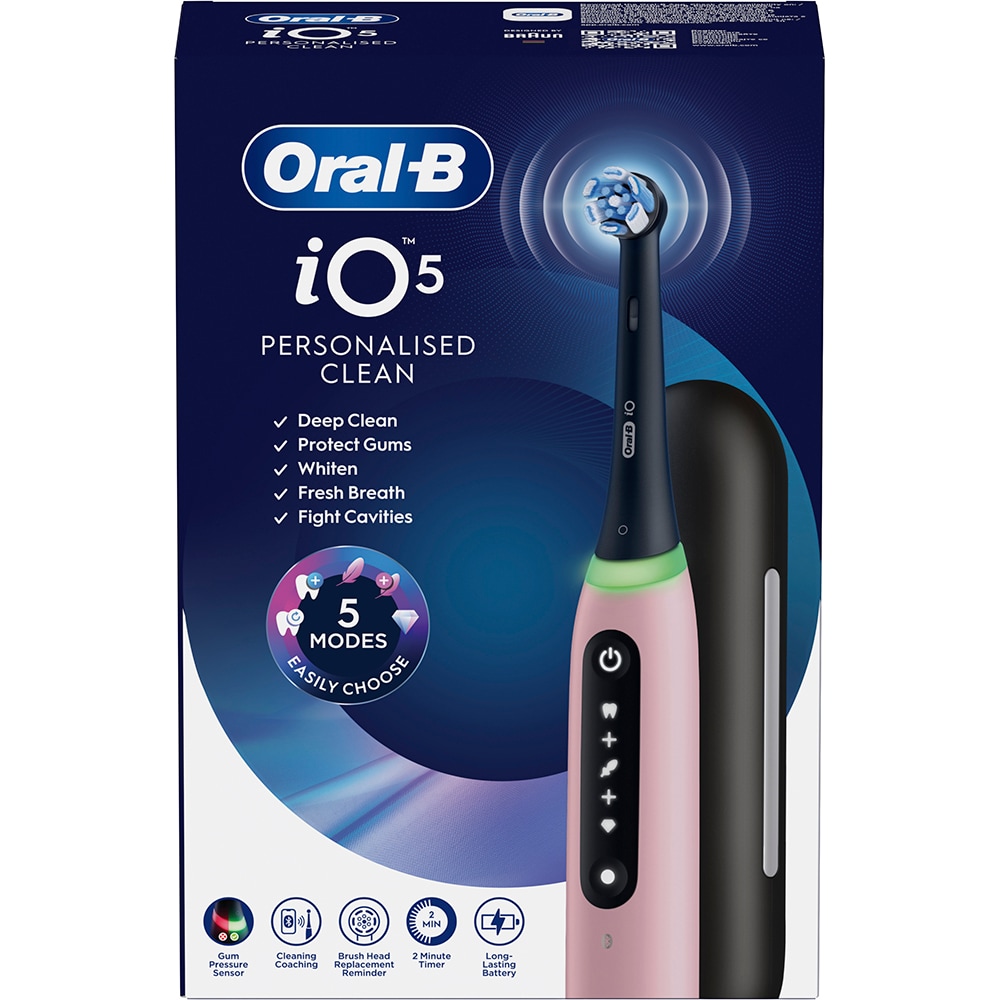 Periuta de dinti electrica ORAL-B iO5, Bluetooth, 40000 miscari/min, Curatare 3D, 5 programe, 1 capat, roz