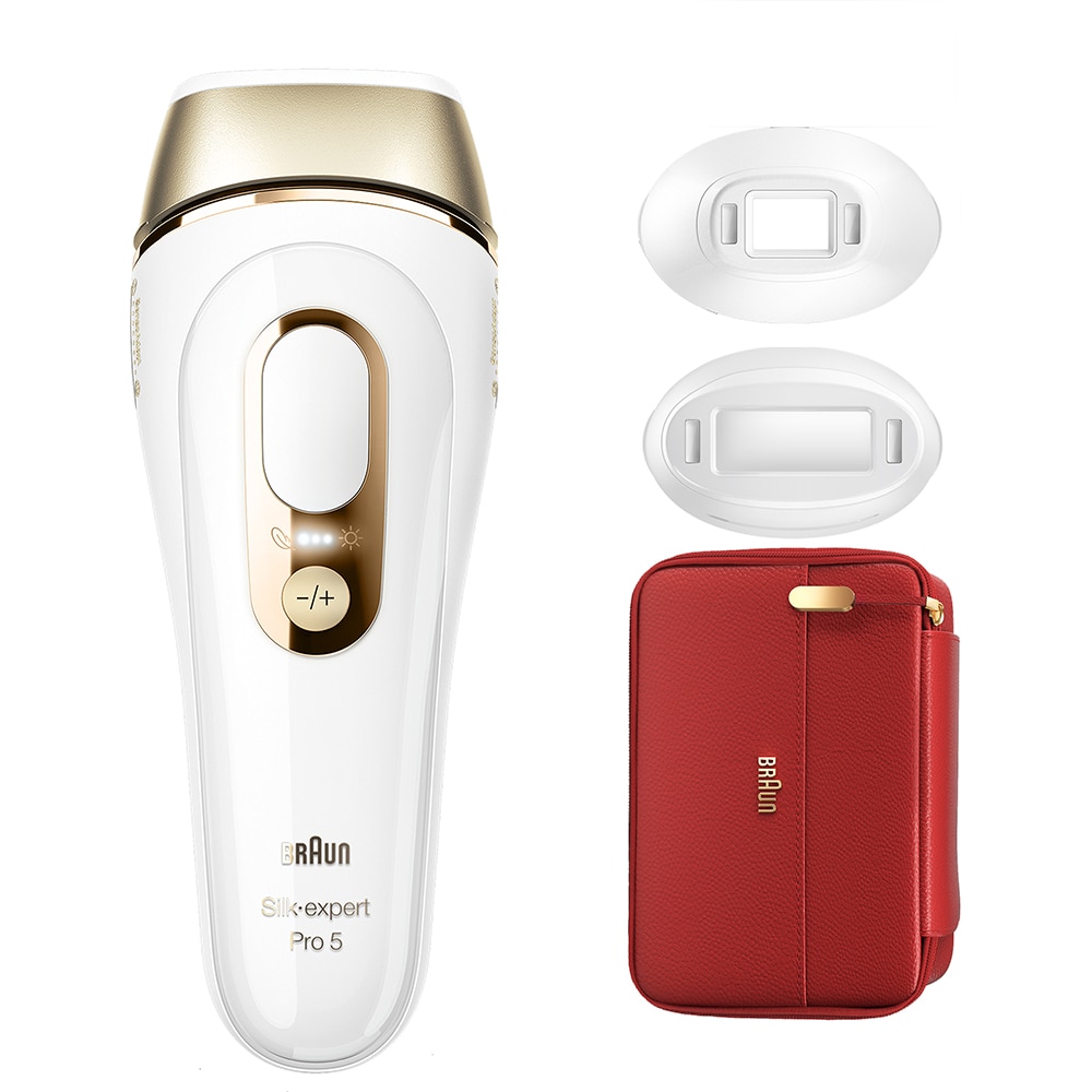 Epilator IPL BRAUN IPL Silk-expert Pro 5 PL5267 Skin Pro 2.0, 400.000 Impulsuri, 3 accesorii, retea, alb-auriu + aparat de ras