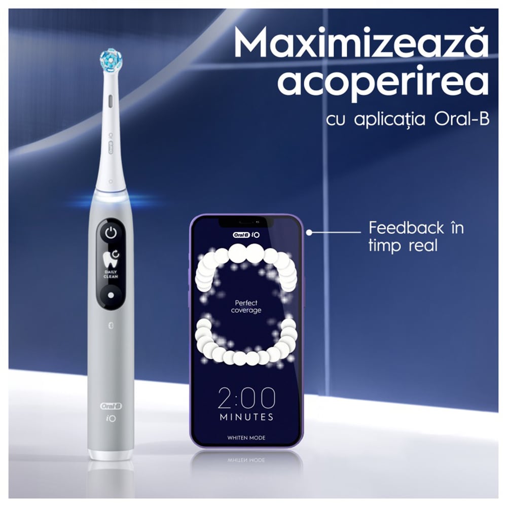 Periuta de dinti electrica ORAL-B iO6, Bluetooth, 8800 miscari/min, Curatare 3D, 5 programe, 1 capat, gri