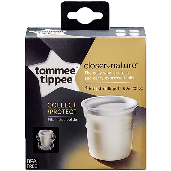 Recipiente stocare lapte matern TOMMEE TIPPEE, 0 luni +, 60ml, 4 buc, transparent