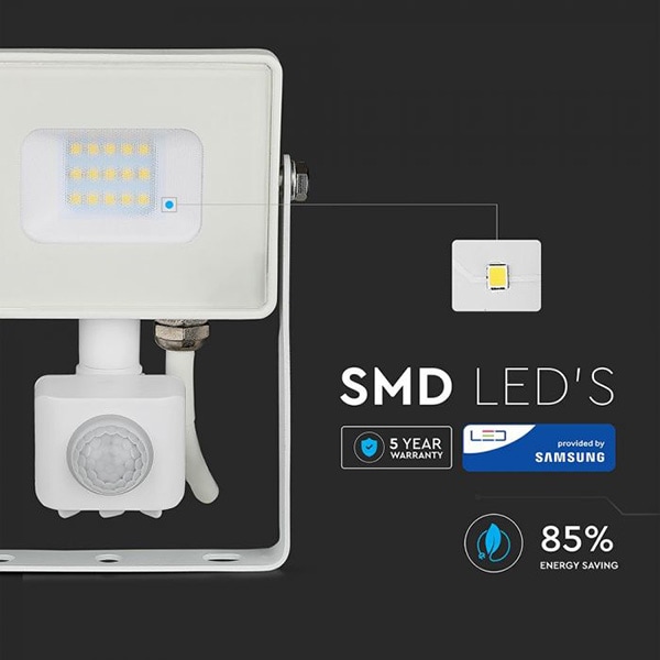Proiector LED V-TAC 434, 10W, 800 lumeni, IP65, lumina naturala, alb