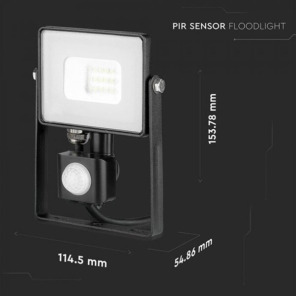 Proiector LED V-TAC 437, 10W, 800 lumeni, IP65, lumina naturala, negru