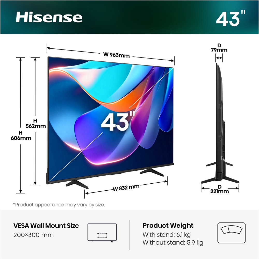 Televizor LED Smart HISENSE 43A6S, Ultra HD 4K, HDR, 108cm