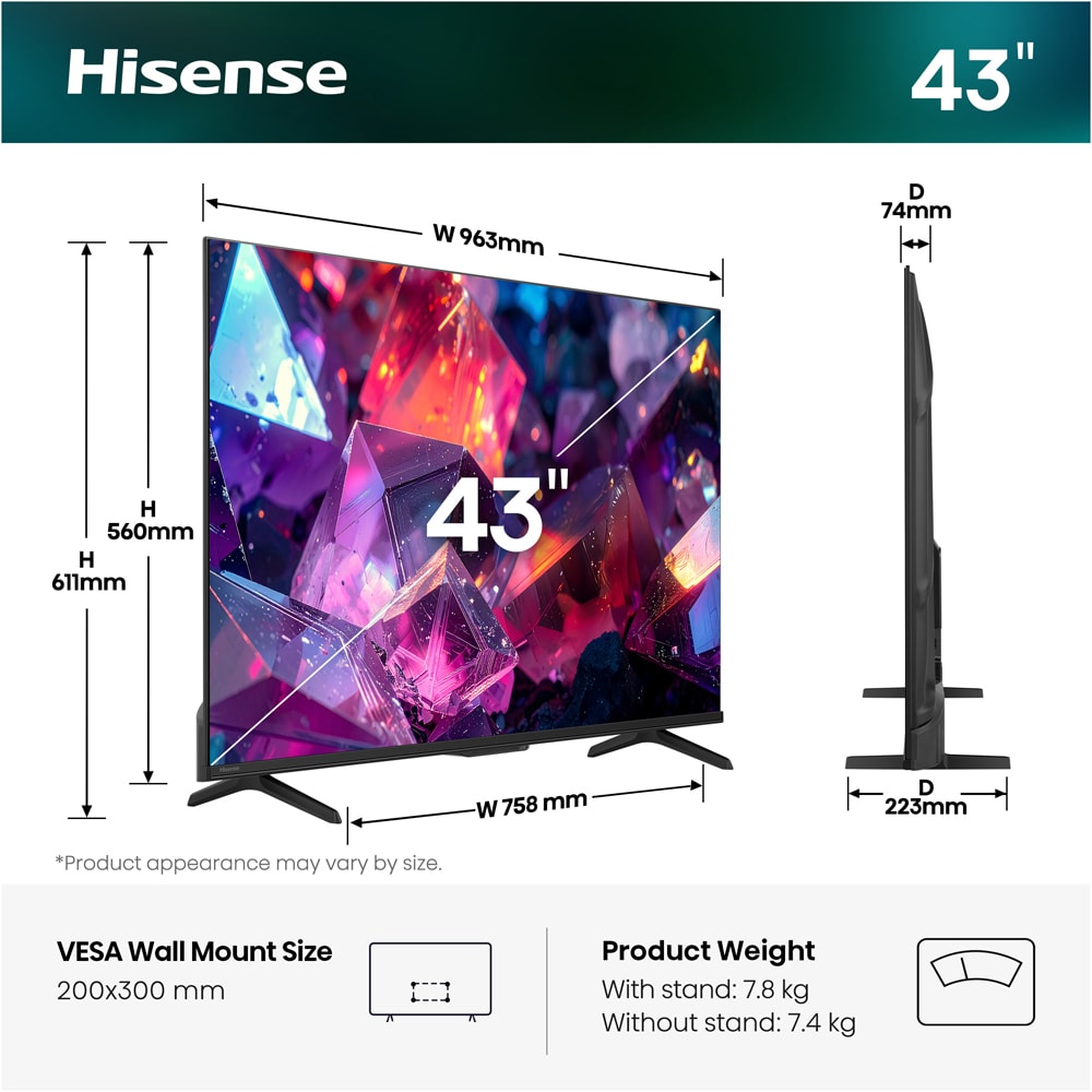 Televizor HI-QLED Smart HISENSE 43E7S PRO, Ultra HD 4K, HDR, 108cm