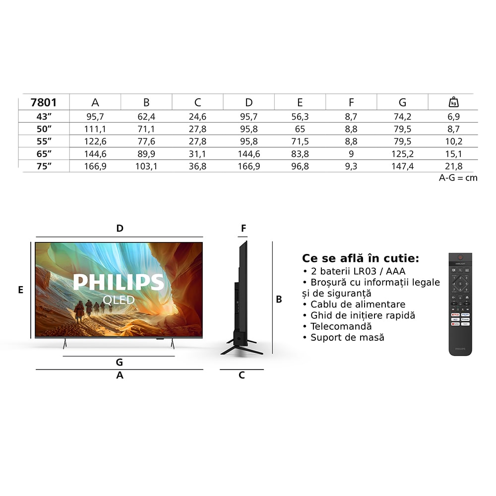 Televizor QLED Smart PHILIPS 43PQS7801, Ultra HD 4K, HDR10+ 108cm