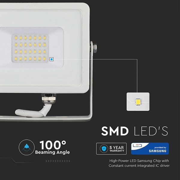 Proiector LED V-TAC VT-20, SMD, 20W, alb rece