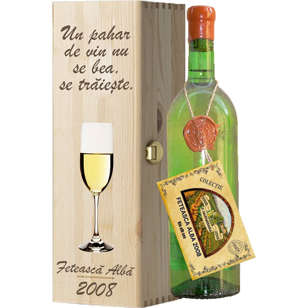 Set Vin alb sec Murfatlar Feteasca Alba, cutie lemn, 0.75L