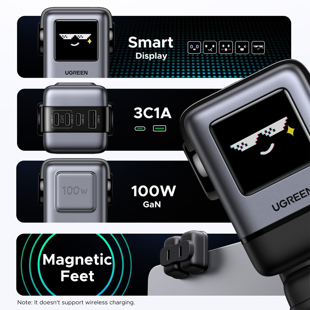 Incarcator retea UGREEN Nexode X688, 3x USB-C + USB, 100W, cu display TFT, negru