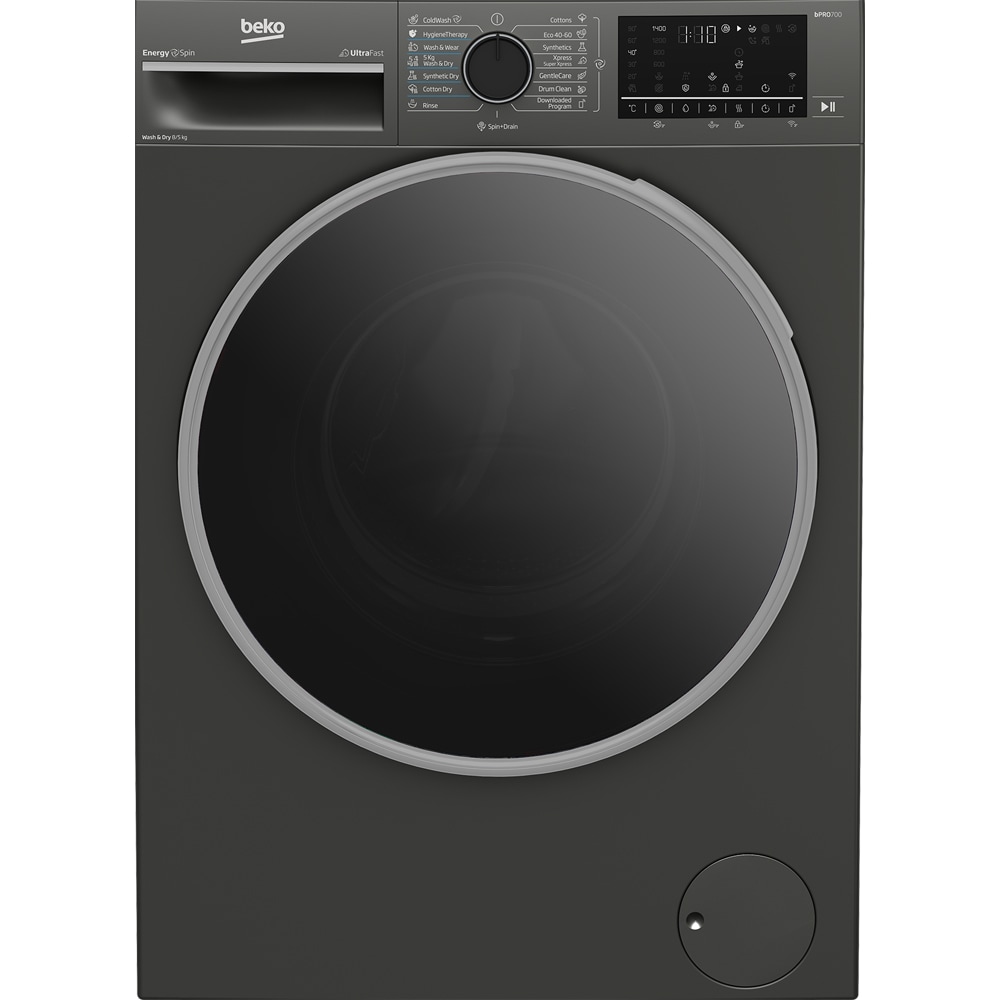 Masina de spalat rufe frontala cu uscator BEKO B7DFT68442M ES, SteamCure, 8/5 kg, 1400rpm, Clasa A/D, Wi-Fi, gri inchis