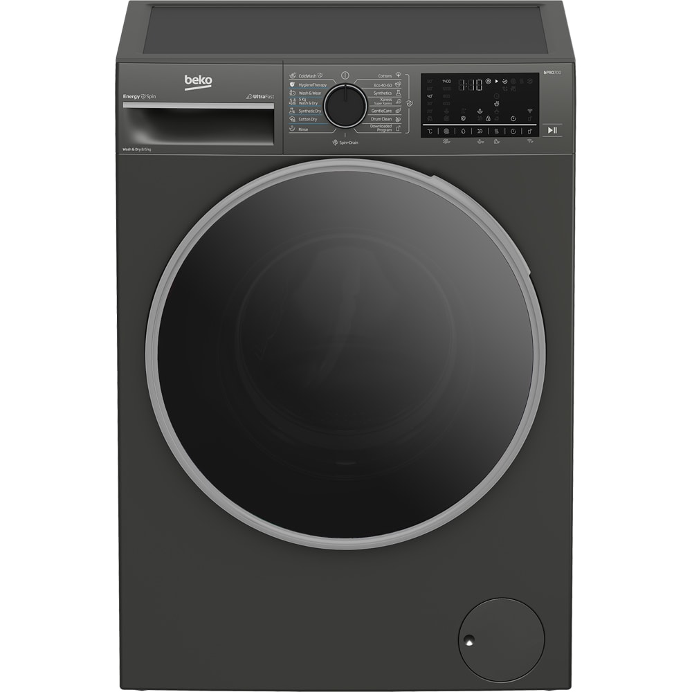 Masina de spalat rufe frontala cu uscator BEKO B7DFT68442M ES, SteamCure, 8/5 kg, 1400rpm, Clasa A/D, Wi-Fi, gri inchis