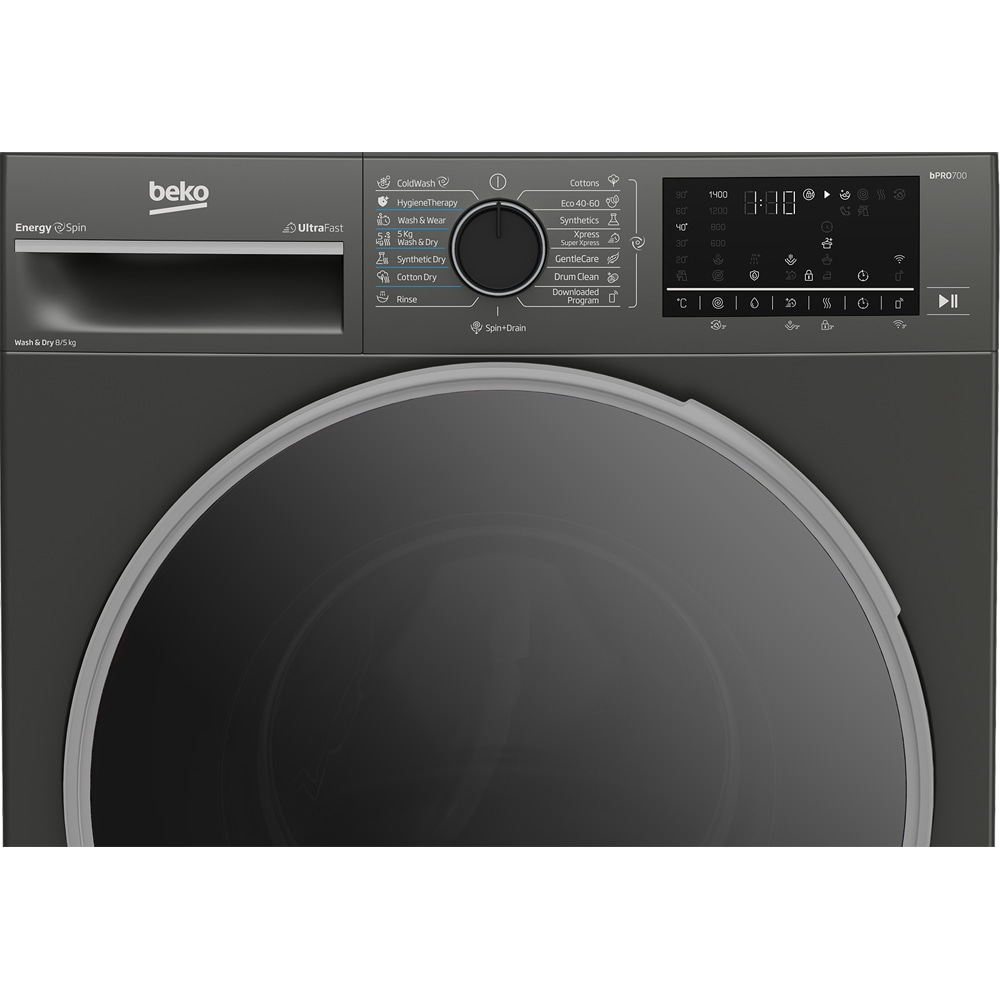 Masina de spalat rufe frontala cu uscator BEKO B7DFT68442M ES, SteamCure, 8/5 kg, 1400rpm, Clasa A/D, Wi-Fi, gri inchis