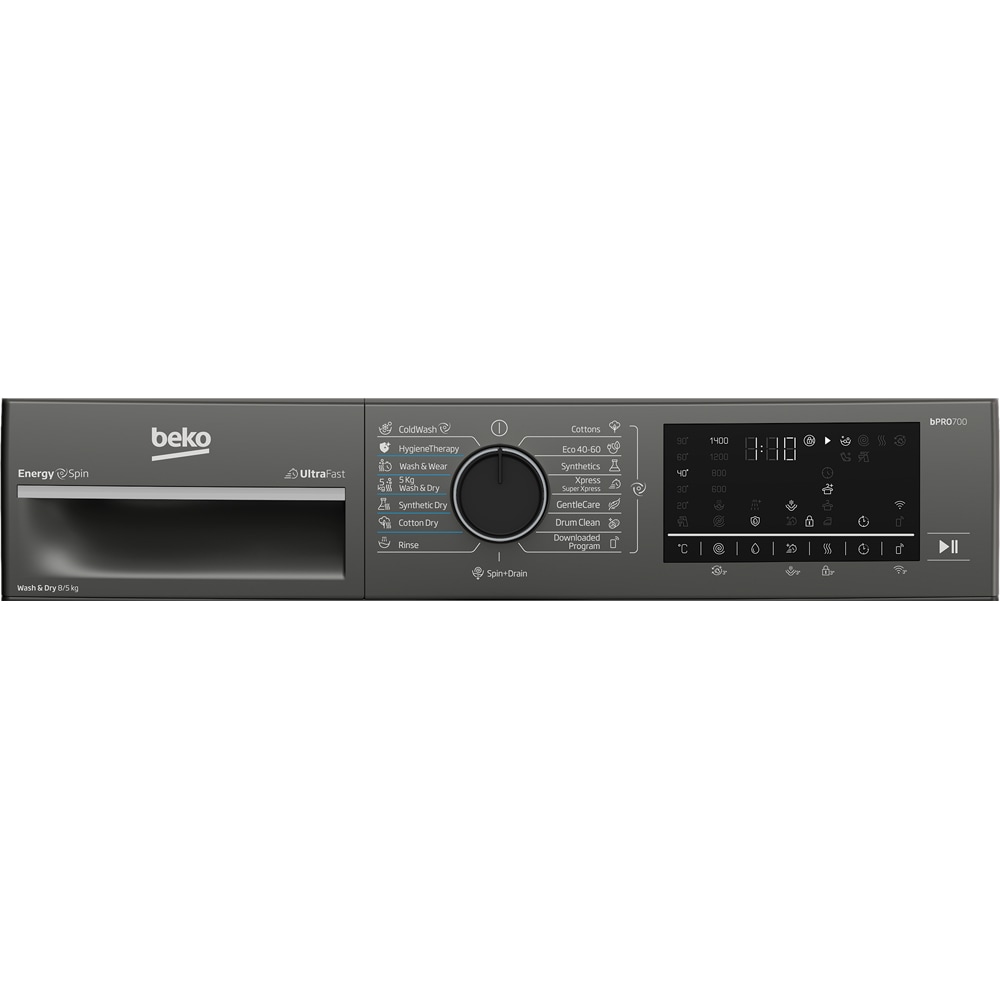 Masina de spalat rufe frontala cu uscator BEKO B7DFT68442M ES, SteamCure, 8/5 kg, 1400rpm, Clasa A/D, Wi-Fi, gri inchis