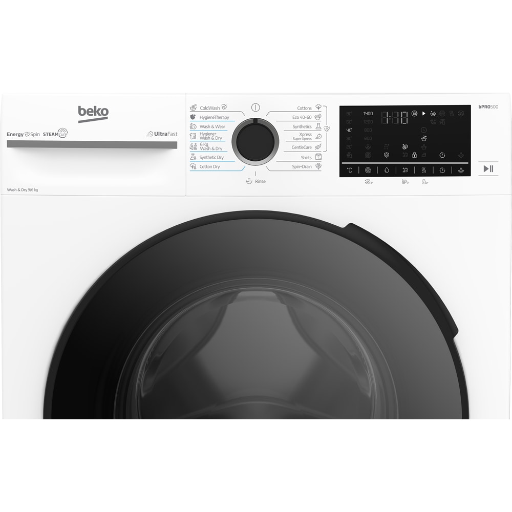 Masina de spalat rufe frontala cu uscator BEKO BM5DFT49442WB, SteamCure, 9/6 kg, 1400rpm, Clasa A/D, alb