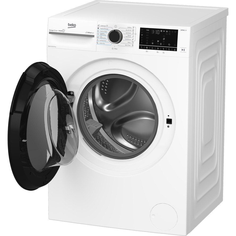 Masina de spalat rufe frontala cu uscator BEKO BM5DFT49442WB, SteamCure, 9/6 kg, 1400rpm, Clasa A/D, alb