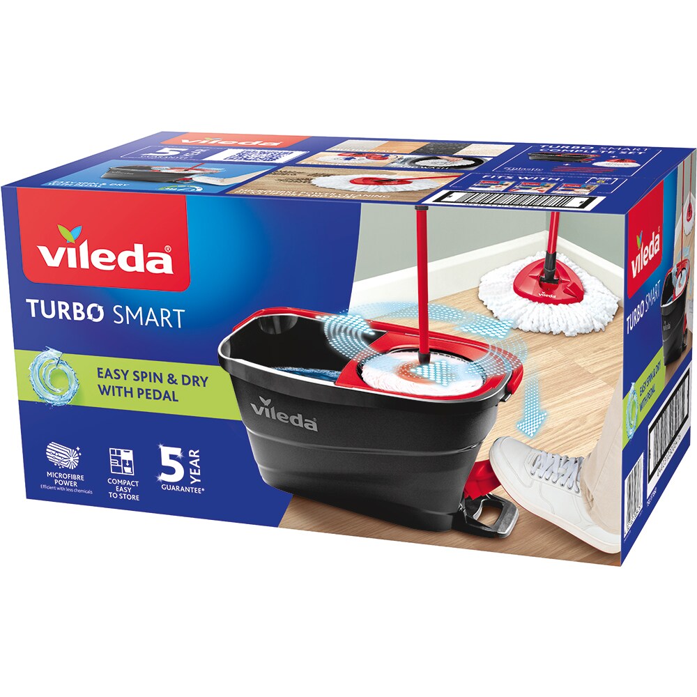 Set galeata cu storcator + mop + maner telescopic VILEDA Turbo Smart, rosu-negru