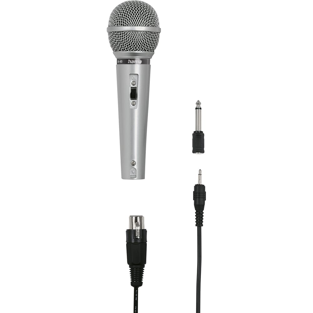 Microfon dinamic karaoke HAMA 46040, Jack 3.5 mm, Jack 6.3 mm, argintiu