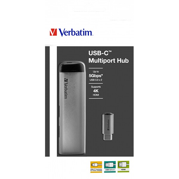 Hub USB Type-C VERBATIM 49140, USB 3.0, HDMI, gri-negru