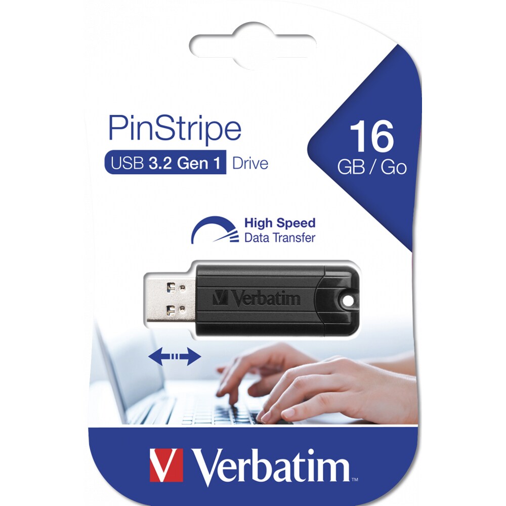 Memorie USB VERBATIM PinStripe, 16GB, USB 3.2, negru