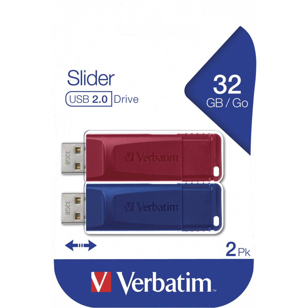 Memorie USB VERBATIM Slider Multipack, 2 x 32GB, USB 2.0, rosu-albastru
