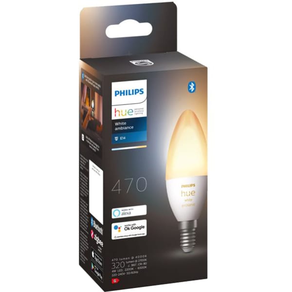 Bec LED Smart PHILIPS Hue 8719514356658, E14, 4W, 470lm, lumina variabila 