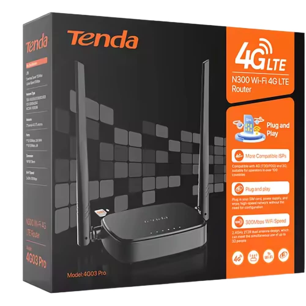 Router Wireless TENDA N300 4G03 Pro, Single-Band 300 Mbps, 4G LTE, negru