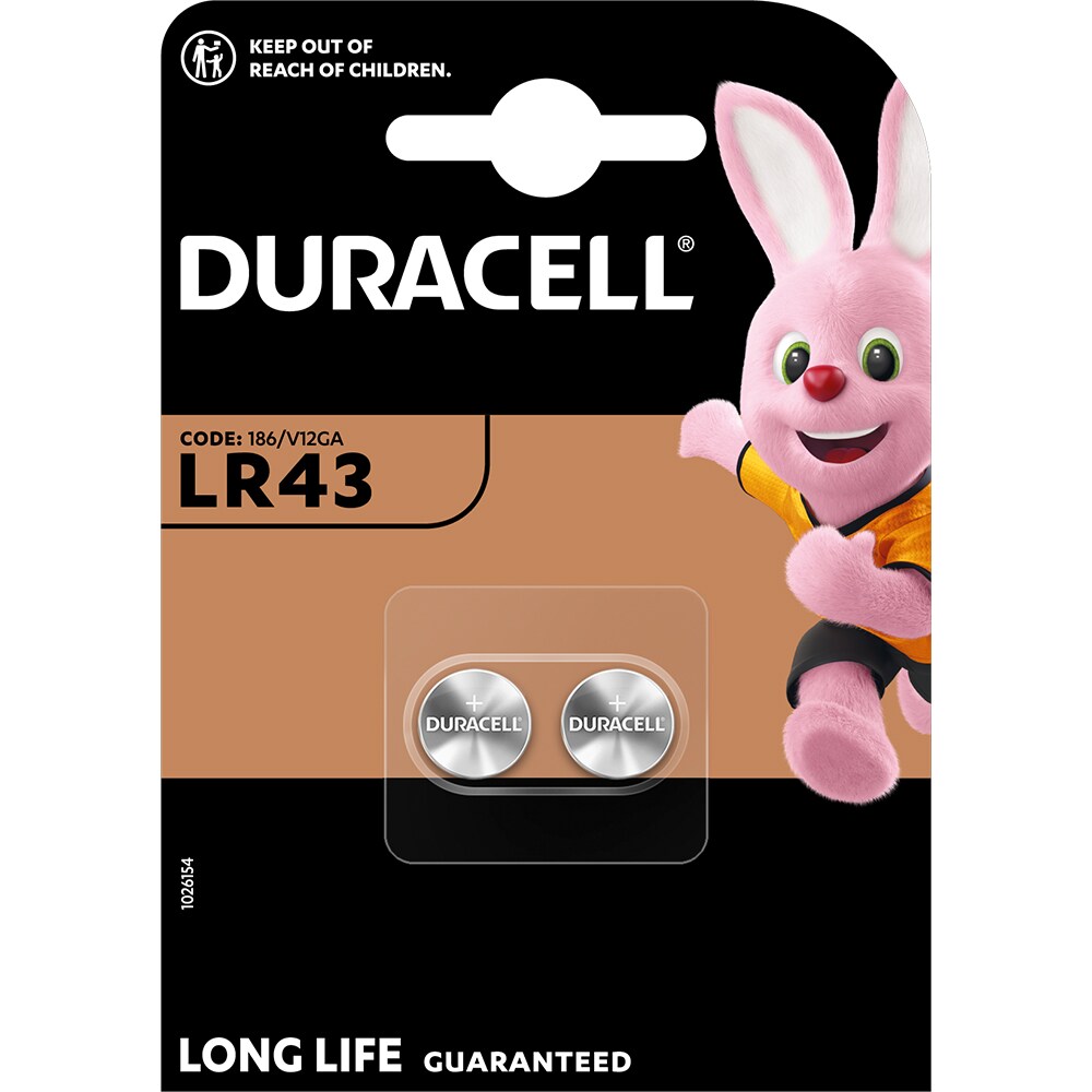 Baterii Alcaline DURACELL LR43, Long Lasting Power, 1.5V, 2 bucati 